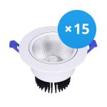 Multipack 15x Bright Choice LED Downlight Round Tiltable 15W 1200lm 60D - 930 Warm White | 135mm - Cutout 110mm - UGR <19