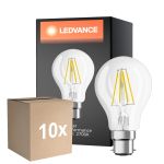 Multipack 10x Ledvance Classic Performance LED Bulb B22d Pear Filament Clear 4W 470lm - 827 Extra Warm White | Replaces 40W