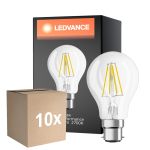 Multipack 10x Ledvance Classic Performance LED Bulb B22d Pear Filament Clear 6.5W 806lm - 827 Extra Warm White | Replaces 60W