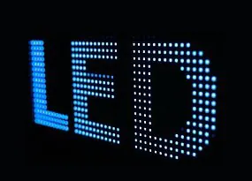 LED in blue font
